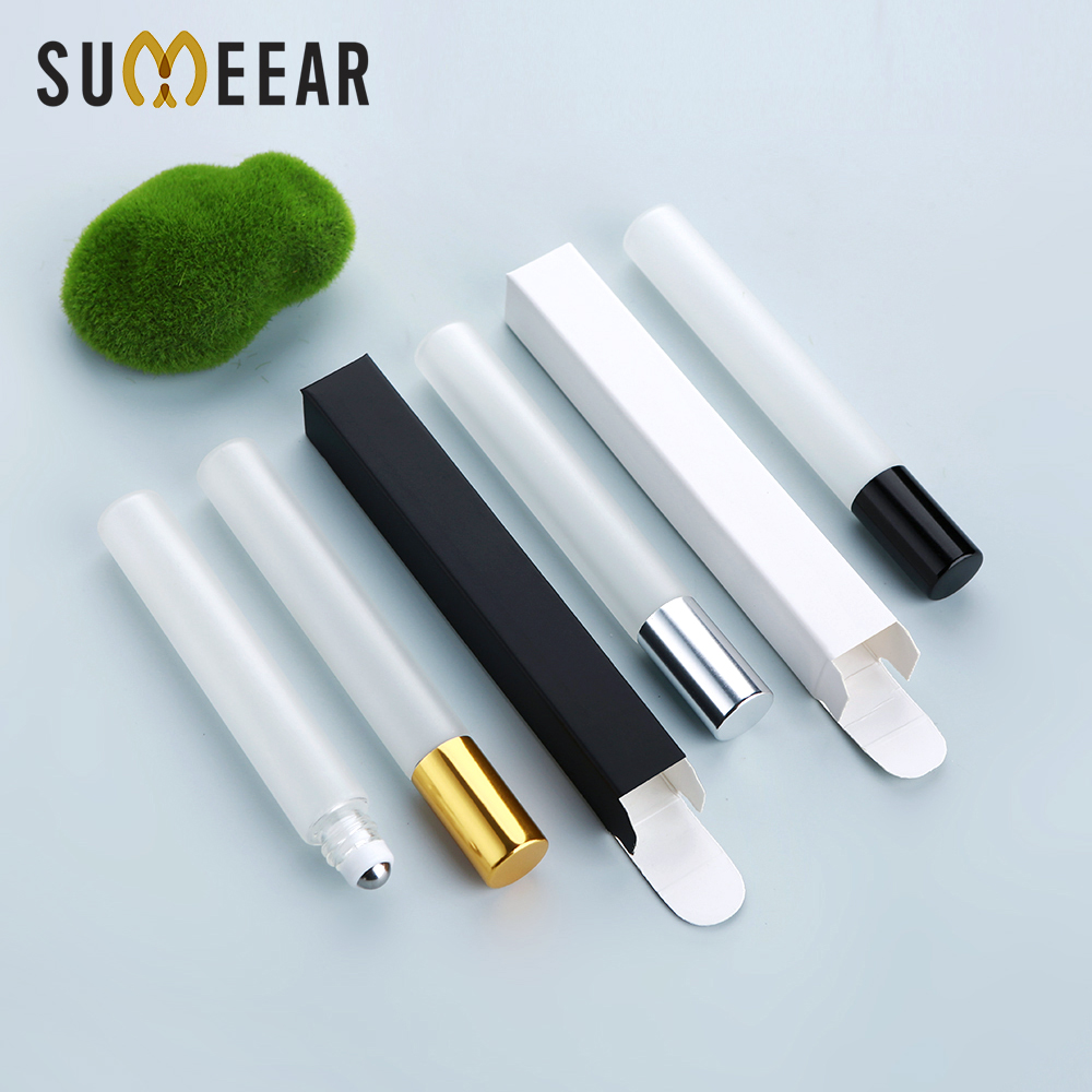 Perfume Decant Sample - 50/100個 10ml 絶妙なポータブルフロストガラスロールオンボトル ボックス付き、再利用可能、香水/エッセンシャルオイルのデカンティング用トップ付き