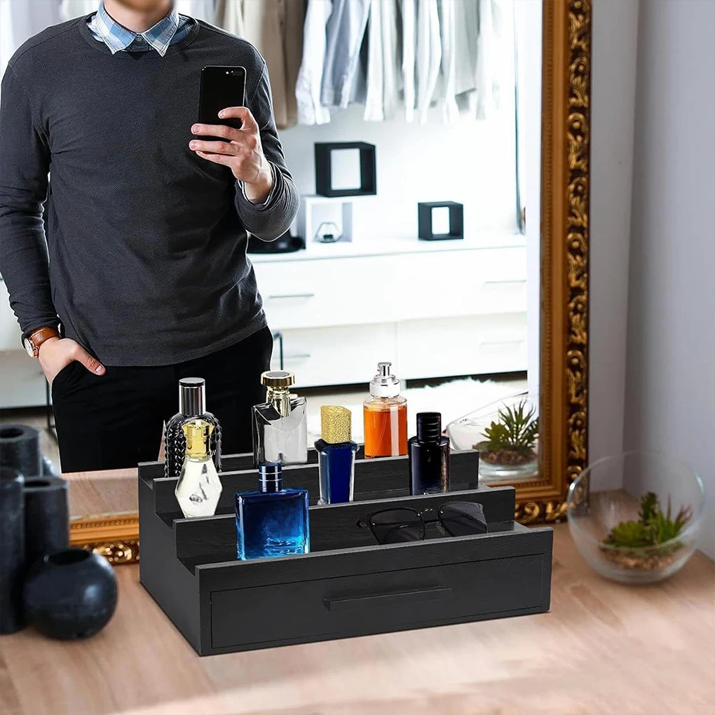 2025年製 3段式木製ブラック香水オーガナイザー 引き出し - Perfume Fragrance Types For Men のレビューと価格